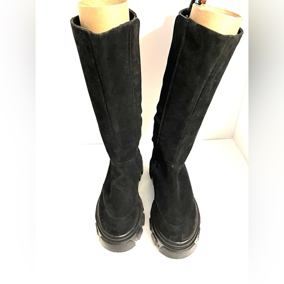Farm Rio Tall Boot Lug Sole Black Tribal Ribbon MSRP $285 NWOT Sz 7 Vegan Suede - Picture 4 of 14